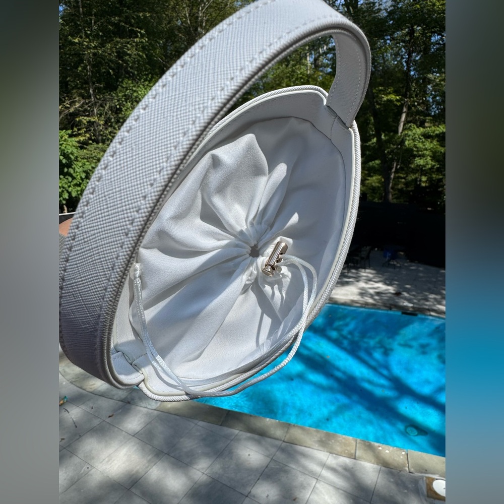 Neiman Marcus White and Tan Woven Bucket Bag - Picture 5 of 5
